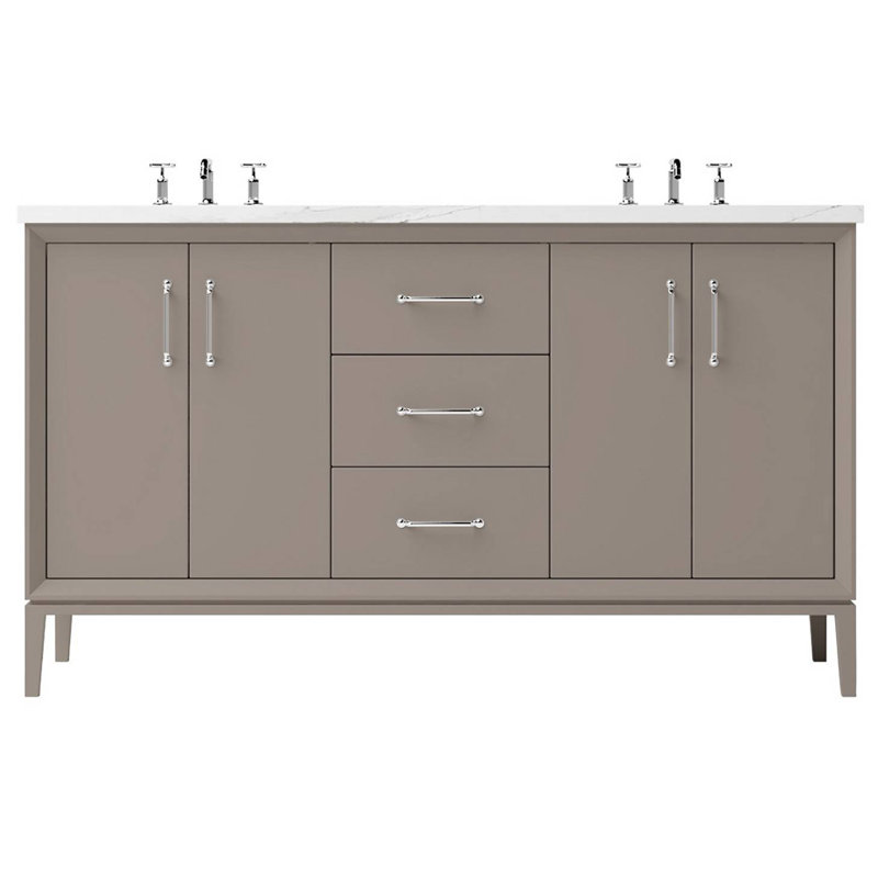 Meuble-lavabo double Alexandra, Taupe Taos, 72", Chrome poli