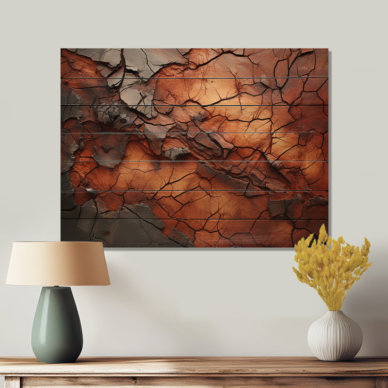 Sereena, brun, orange, abstrait, séquoia, collage, impression sur bois, H 10 po x l 20 po x P 0,78 po