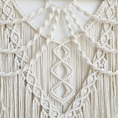 Macramé mural grand - Boho Wall Decor - grand art mural - décoration murale salon - tapisserie en macramé Boho Decor pour chambre à coucher (beige-frange)
