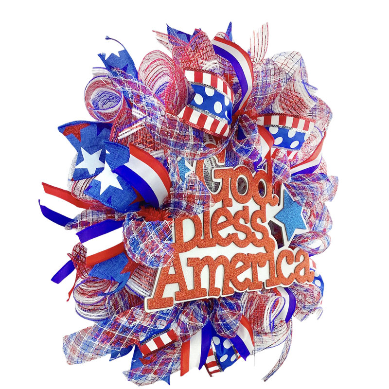 Couronne en maille 16 po God Bless Patriotic Deco