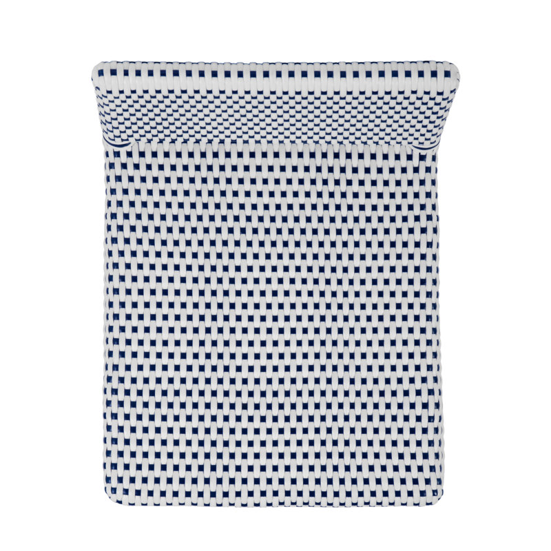 Serienna Blue & White Rattan Low Back Counter Stool, White/Blue Dot, Bar Stool (30" Seat Height)