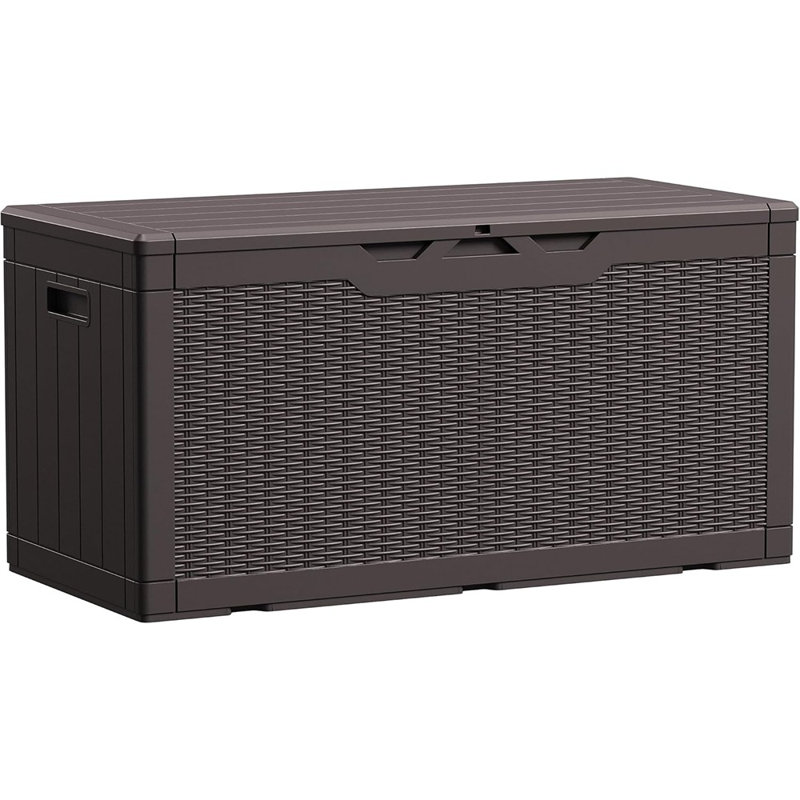 100-Gallon Waterproof Resin Deck Box, Lockable Storage Container For Indoor Or Outdoor Use – Patio Furniture Cushions And Garden Tools, Dark Brown
