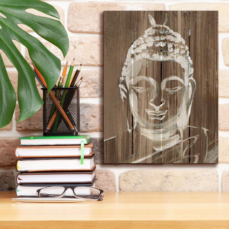  «Bouddha sur bois 2» par Annie Warren, art mural sur toile, 12 po x 16 po, H 16 po x l 12 po