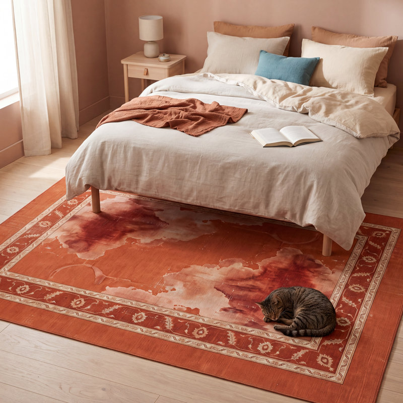 Tapis Mulberry2 moderne à l'aquarelle abstraite orange, rouge et crème, lavable en machine, antidérapant, à poils courts, pour l'intérieur et l'extérieur, adapté aux animaux domestiques, idéal pour le salon, la chambre, la salle à manger, l'entrée, le corridor ou le bureau.