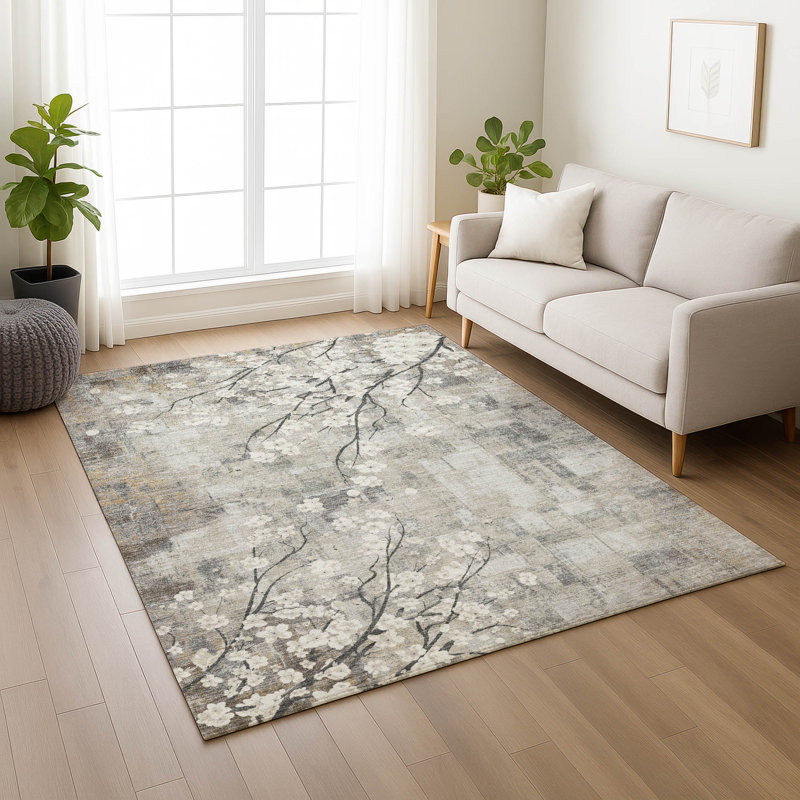 Machine Washable Indoor/Outdoor Boruta ACN2248 Floral Rug, Rectangle 9' x 12'
