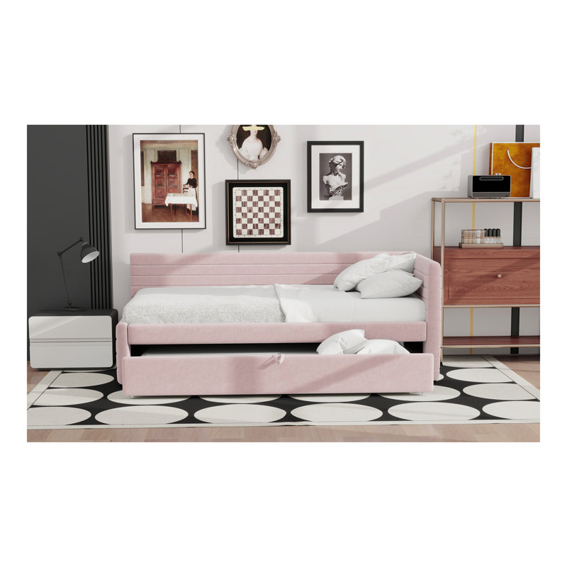 Lit de jour simple rembourré avec couchette, rose