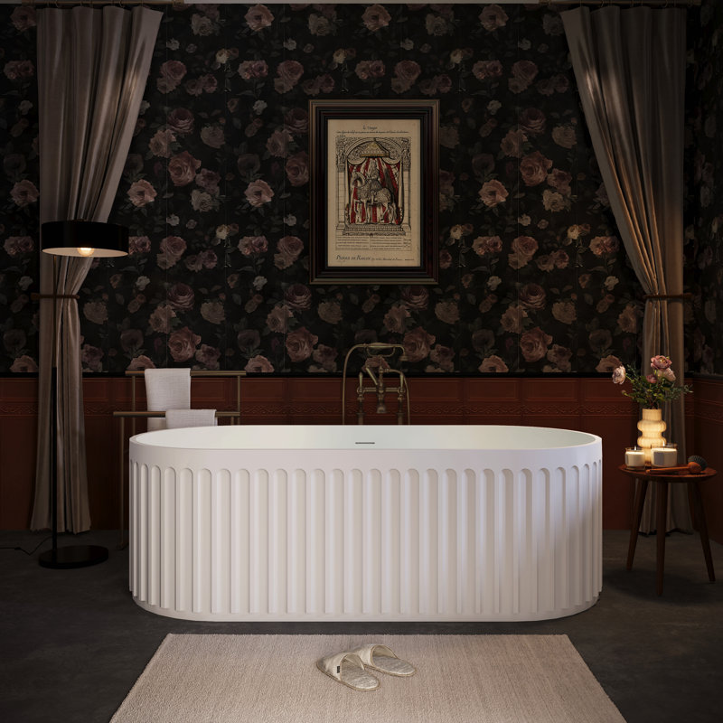 Baignoire autoportante de 67 po à surface solide, baignoire autoportante en résine d'ingénierie de luxe avec trop-plein et bonde escamotable certifiée Cupc, blanc mat