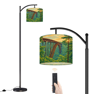 Arc Floor Lamp with Adjustable Lampshade Sunset New River Gorge Bridge West Virginia Standing Lamp 3 Color Temperatures Dimmable Tall Pole Lamp with Foot Switch for Bedroom