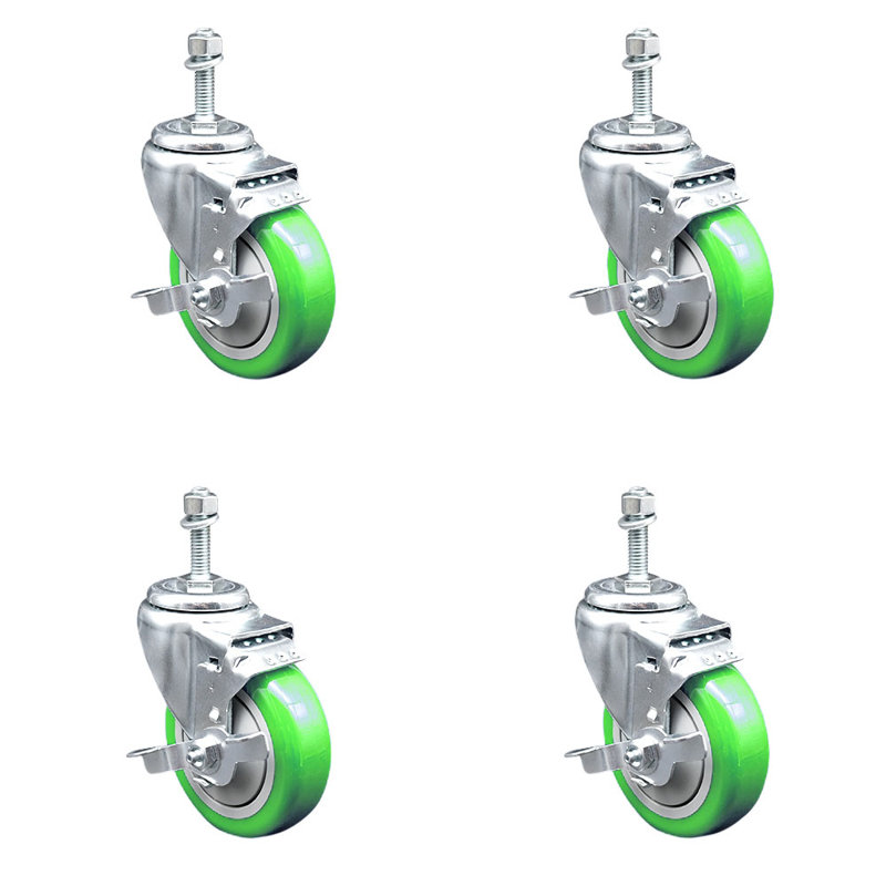 Ensemble de roulettes à tige filetée 4 po avec pivot de 3/8 po 4 po