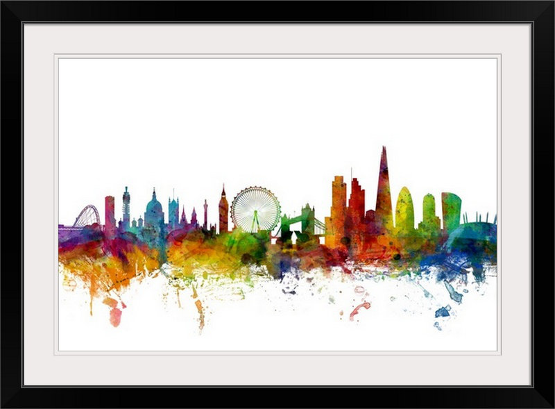 «Francy London England Skyline» par Michael Tompsett, impression, H 20 po x l 26 po x P 1 po, Cadre blanc