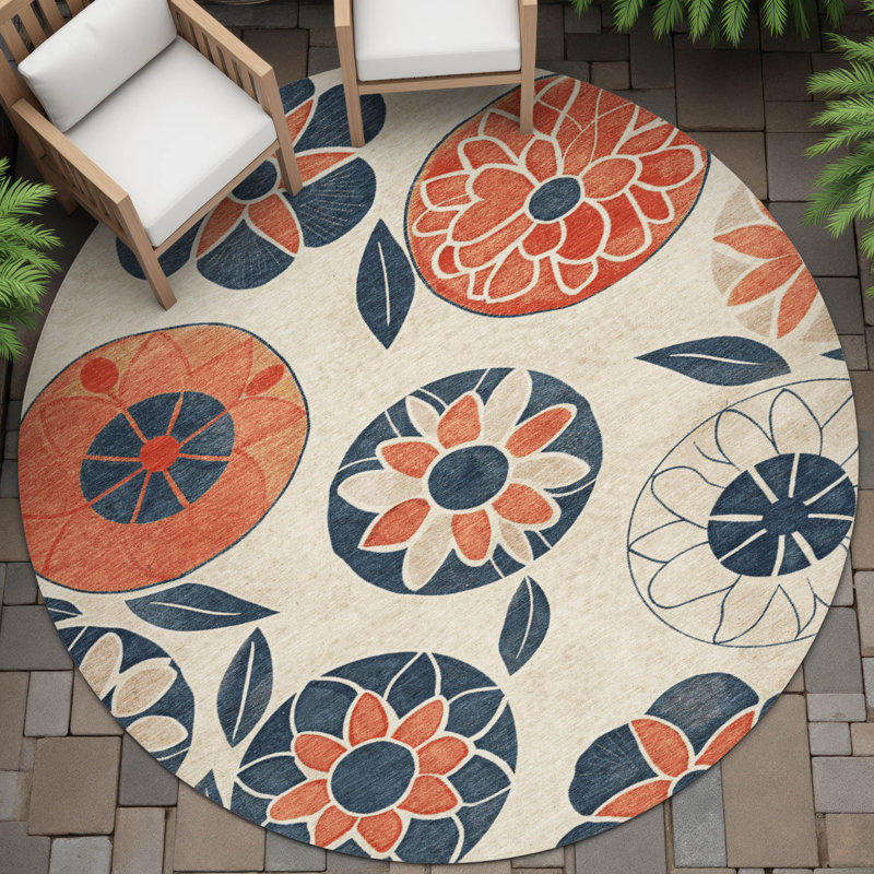 Tapis floral intérieur / extérieur lavable à la machine Kimberlin ACN2179, Rond 8 pi