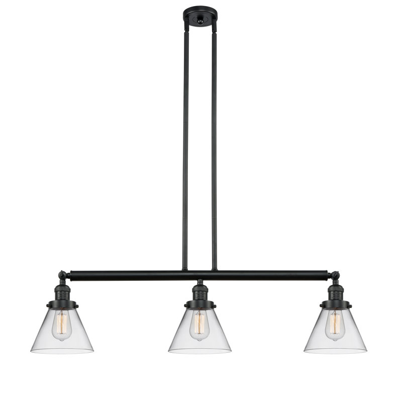 Luminaire suspendu pour îlot 3 lumières Cone, Clair, Noir mat