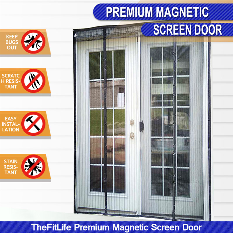 Thefitlife Double Door Magnetic Screen - Mesh Curtain With Full Frame Hook & Loop Powerful Magnets, Snap Shut Automatically For Patio, Sliding, Large Door (62"x81" Fits Doors Up To 60''x80'' Max)