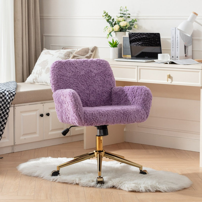 Chaise de bureau, chaise de bureau à poils de lapin artificiel, chaise de bureau pivotante et chaise de coiffeuse réglable