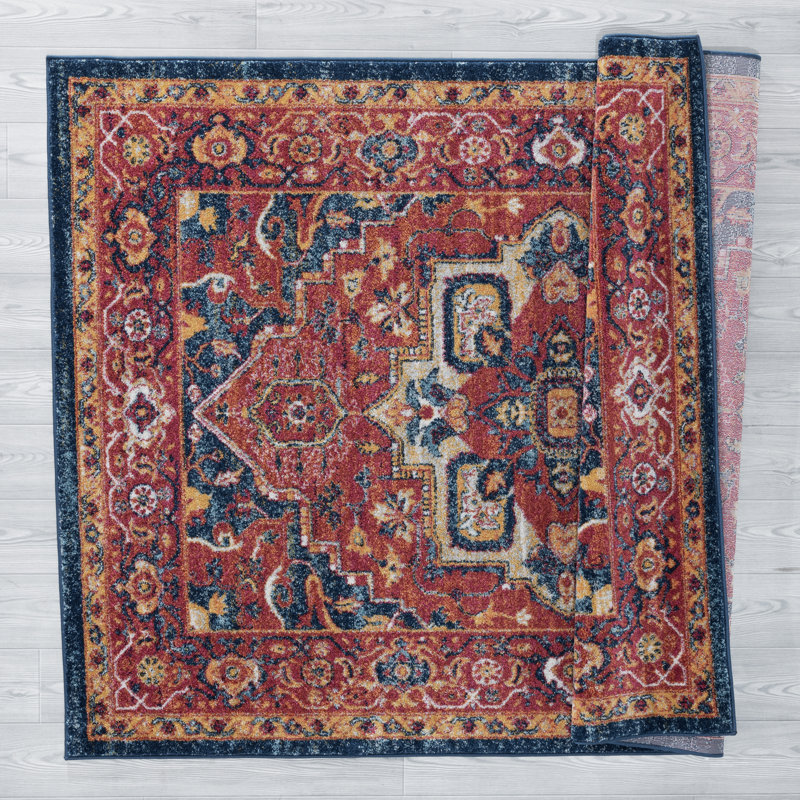 Tapis brique / bleu Tibo, Rectangle 12 pi 6 po x 15 pi