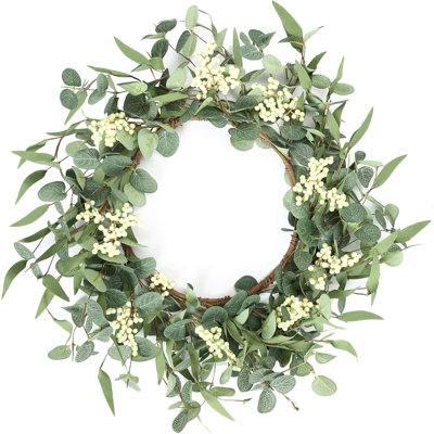 Couronne d'eucalyptus de 20 po pour la porte d'entrée - Décor de ferme verte pour porche, fenêtre, printemps à l'automne toutes saisons