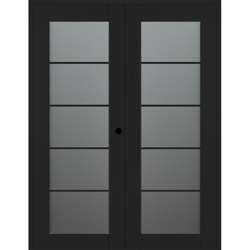 Portes doubles en bois manufacturé et en verre Avon 5 Lite, 64" W х 80" H, Noir mat, Gauche