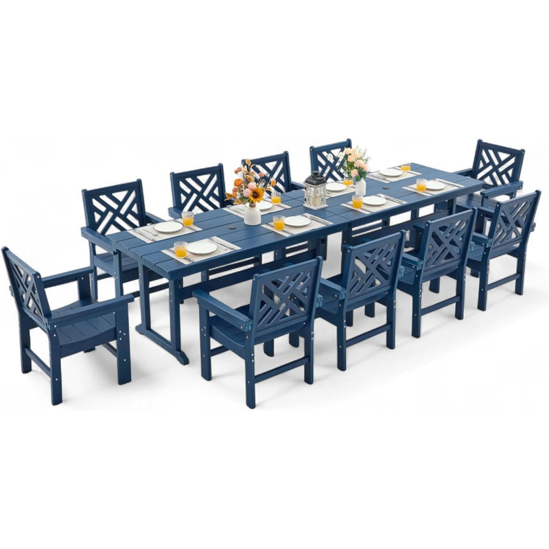 All-weather Hdpe Patio Dining Set With Umbrella Hole, 10