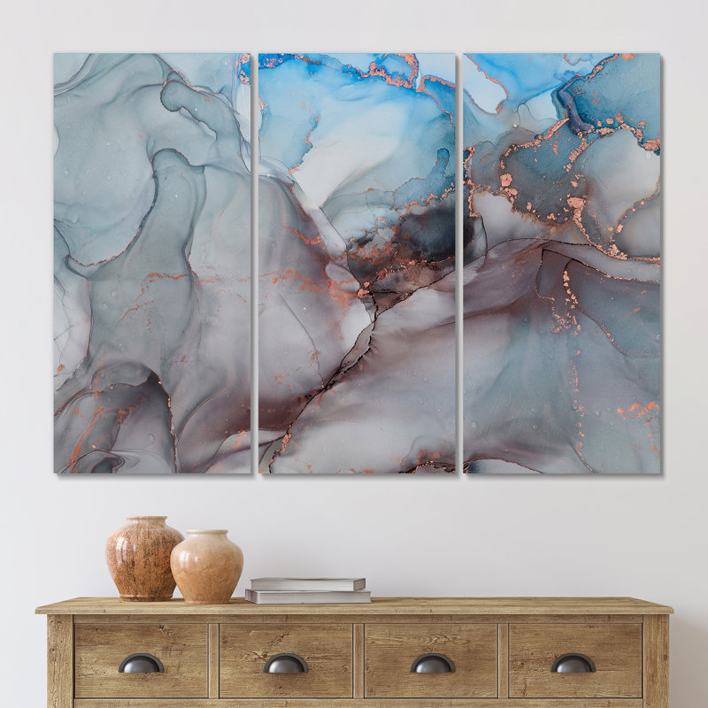 Gris et bleu liquide, reproduction d'art sur toile moderne, H 28 po x l 36 po x P 1 po