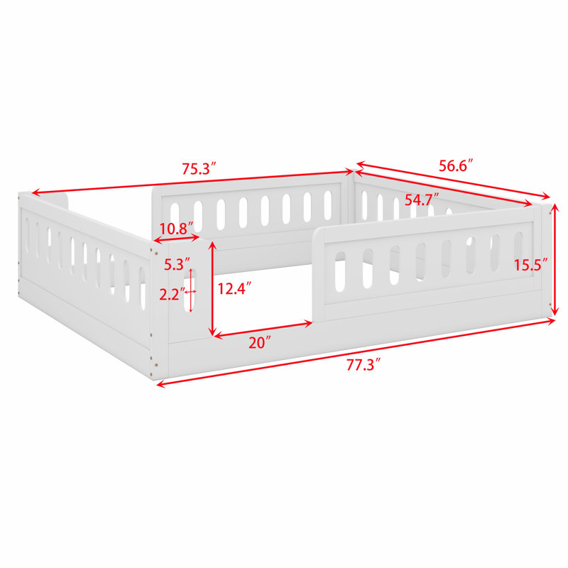 Lit plateforme en bois avec garde-corps, Blanc