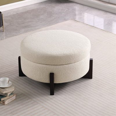 Élégant repose-pieds rond avec rangement à l'intérieur, pieds pliables en chêne