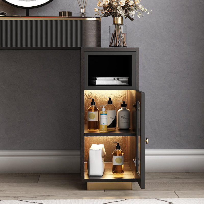 Chiquitha High-quality Makeup Vanity ,Glass Top,Corner, Black/Gold