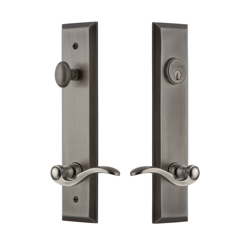 Complete Fifth Avenue Entry Lever Set with Single Cylinder Deadbolt, Antique Pewter, 2.375", Right