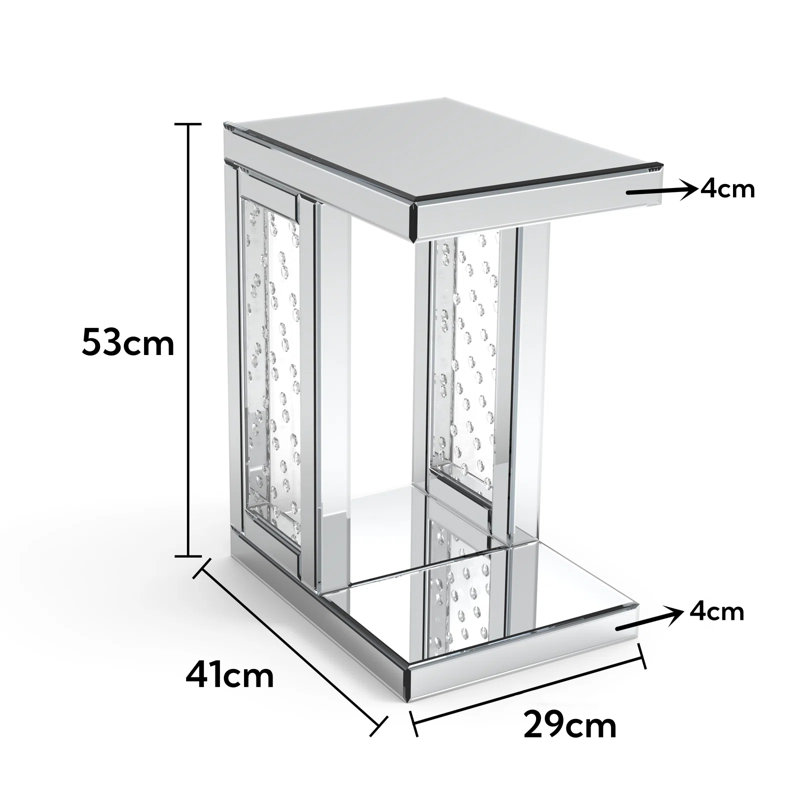 Melle Glass Side Table mirrored C Shape Pedestal Side Table with Storage