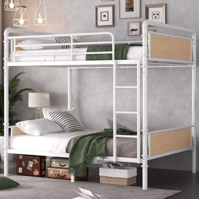 Twin XL Over Twin XL Metal Bunk Bed, Industrial Detachable Bunkbeds With Safety Guard Rails For Teens, White
