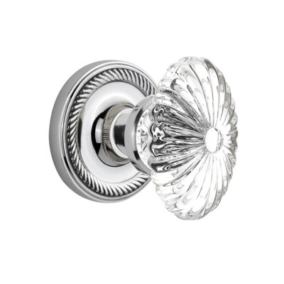 Crystal Fluted Oval Interior Mortise Door Knob with Rope Rosette