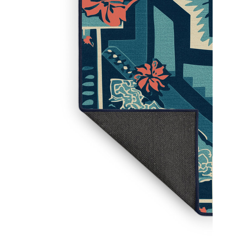 Tapis bleu moelleux et doux à motif éclectique Kater Maui, 5 x 7