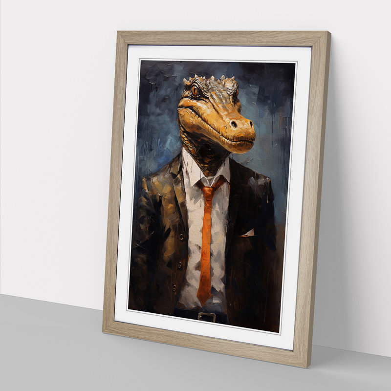 Crocodile Contemporary - Single Picture Frame Print on Wood, 34cm H x 25cm W x 2cm D, Oak 