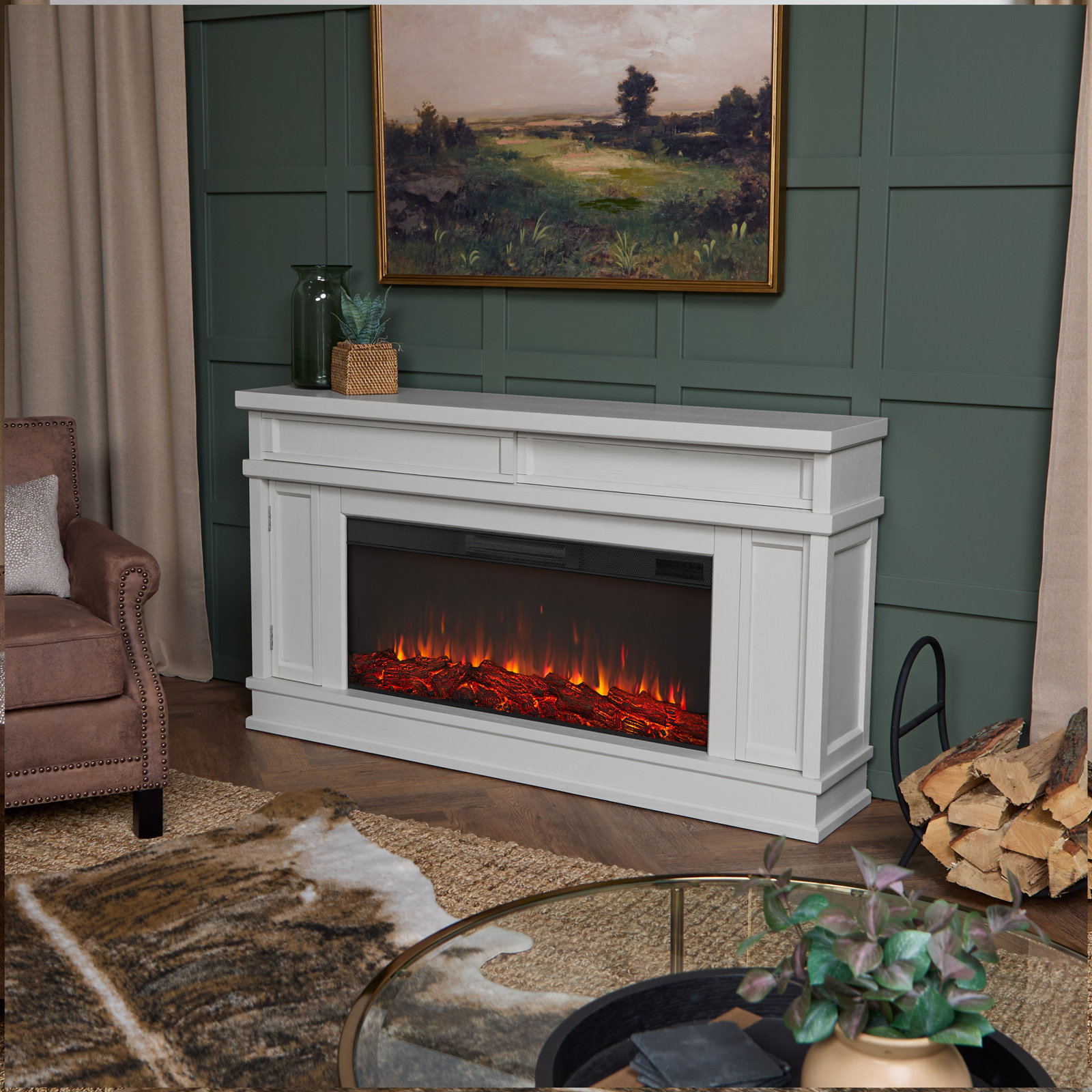 Torrey Landscape Electric Fireplace TV Stand, Bone, Standard