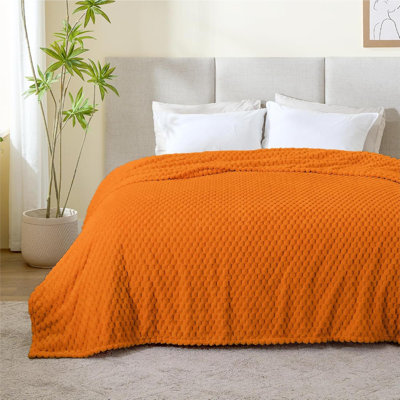 Fall Throw Blanket For Couch & Bed - 3D Jacquard Decorative Orange Blankets, Soft And Cozy Warm Plush Fluffy Fleece Blanket, 50X60inches