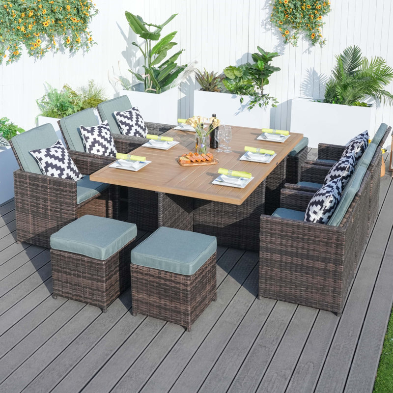 Ensemble repas d'extérieur rectangulaire L 74,8 po pour 6 personnes Daoudiate, Gris, Brun