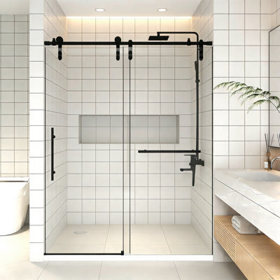 44-48"W x 76" H Frameless Sliding Shower Door with 5/16" (8mm) Clear Tempered Safety Glass