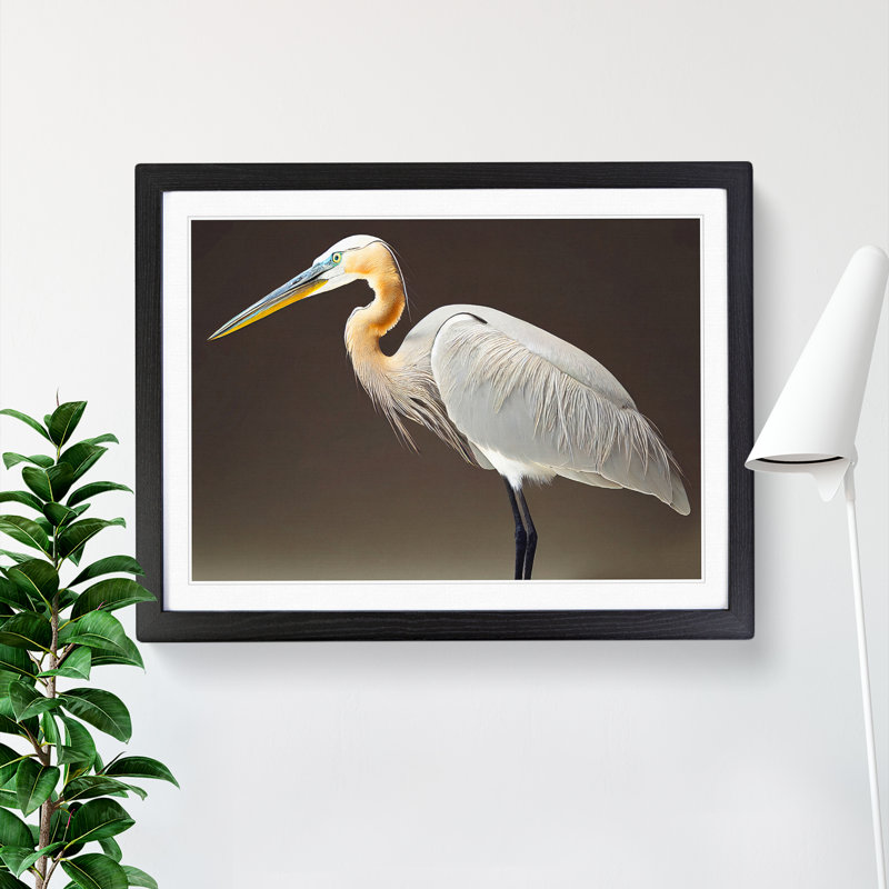 Beauteous Heron Bird - Single Picture Frame Rectangle Print, 25cm H x 34cm W x 2cm D, Black Framed