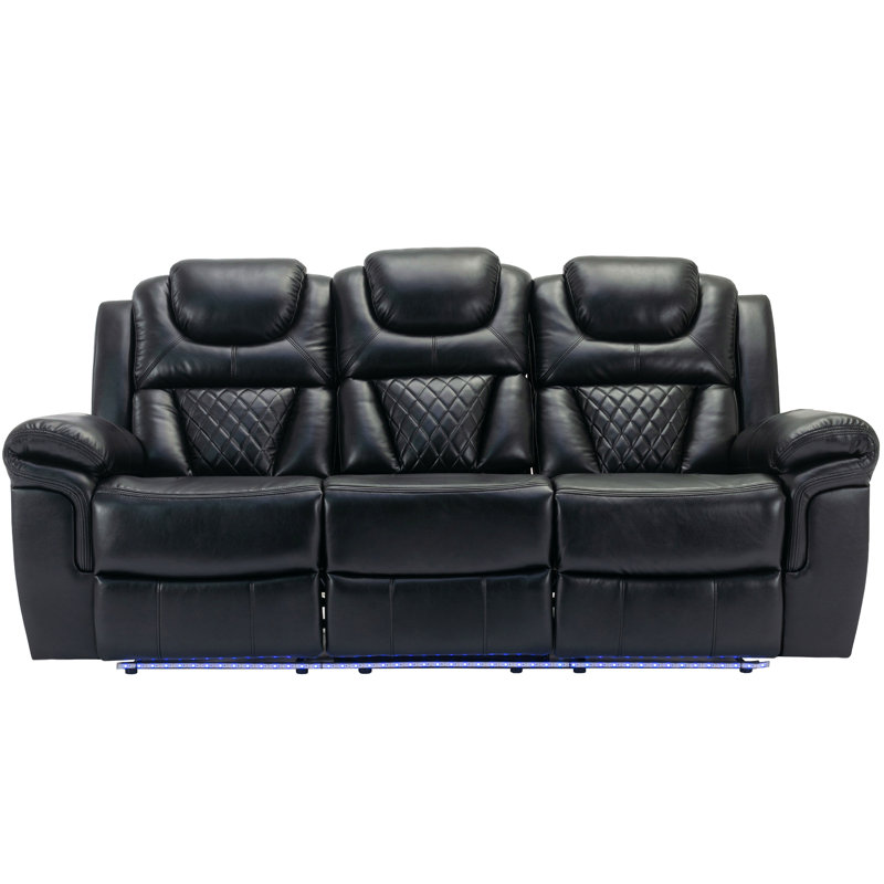 Home Theater Seating Manual Recliner Chair With Center Console And Led Light Strip For Living Room, Black