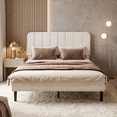 Double Bed Frame with Adjustable Headboard Velvet Upholstered