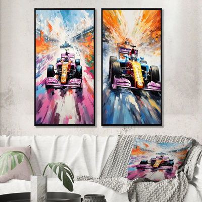 Popart Formule voiture sur la piste de course I - ensemble de 2 reproductions d'art sur toile