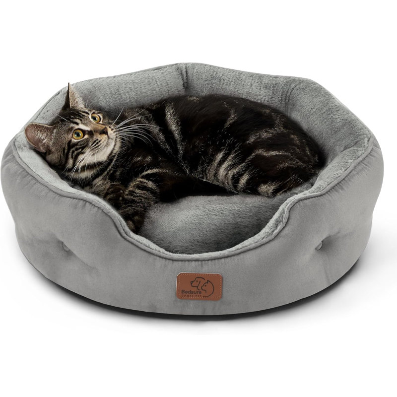 Lit pour animal de compagnie avec traversin, Gris, Petit (L 20 po x l 19 po)