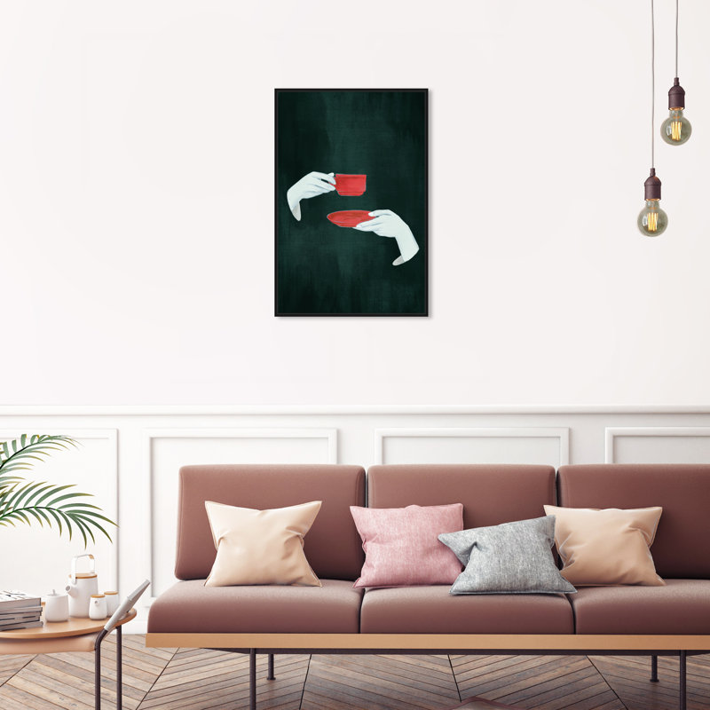 «Some Tea or Coffee» par Oliver Gal - cadre flottant, impression sur toile, H 31 po x l 21 po x P 1,75 po, Noir