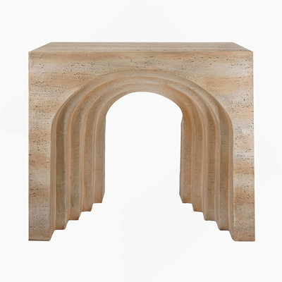 32.3X14.2X29.9 Modern Arched Sculptural Console Table With Beige Faux Travertine Finish, Lightweight And Durable