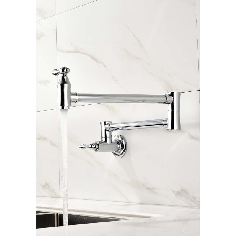 Wall Mount Folding Pot Filler Faucet, Finish, 360 Rotation, Double Handles For Accurate Water Supply, Brass Construction, Corrosion Coating Kitchen Smooth Regulation, Material, , Finish