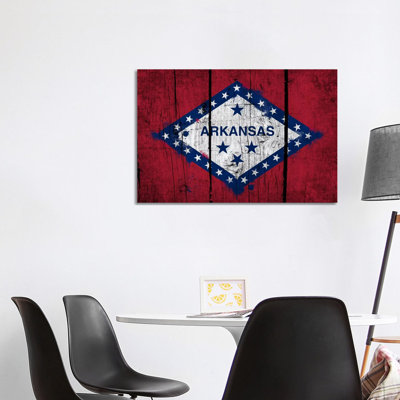 Arkansas FlagGrunge Wood Boards Painted 1 Piece Wrapped Canvas Painting
