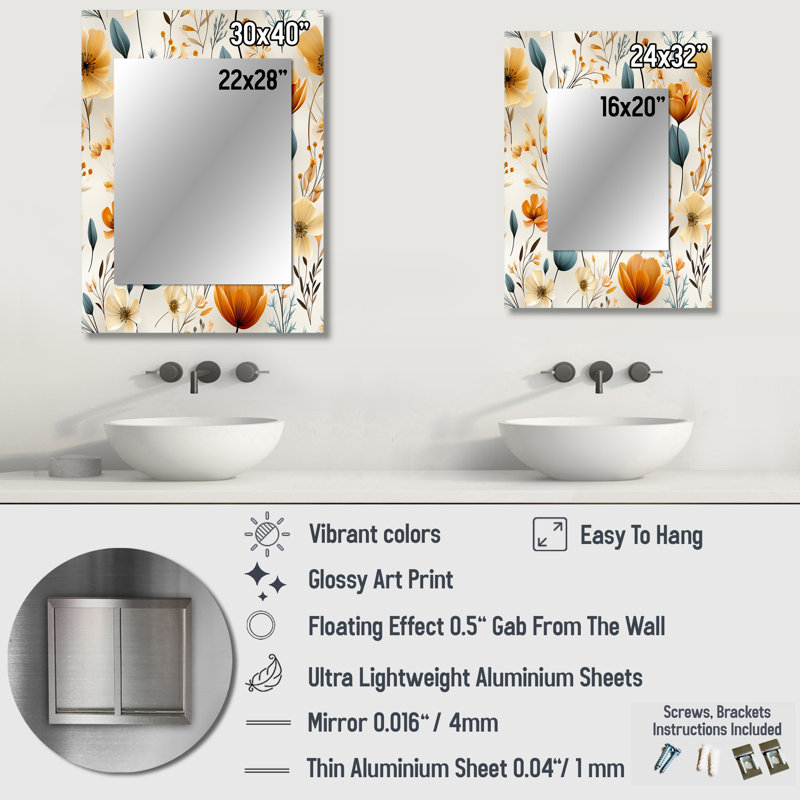 Fleurs d'automne de Brycin Woodland - miroir floral, miroir mural floral unique, impression d'art en métal, 40 po x 30 po