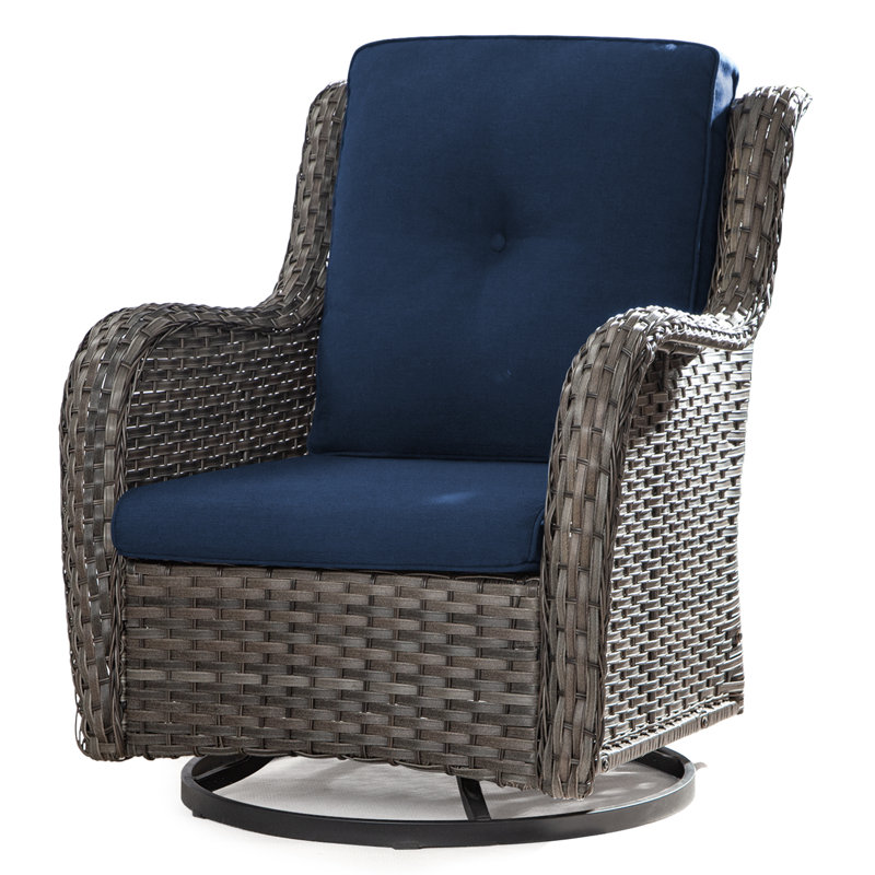 Anahit Outdoor Wicker Swivel  Chair With Olefin Fabric Cushions, Navy