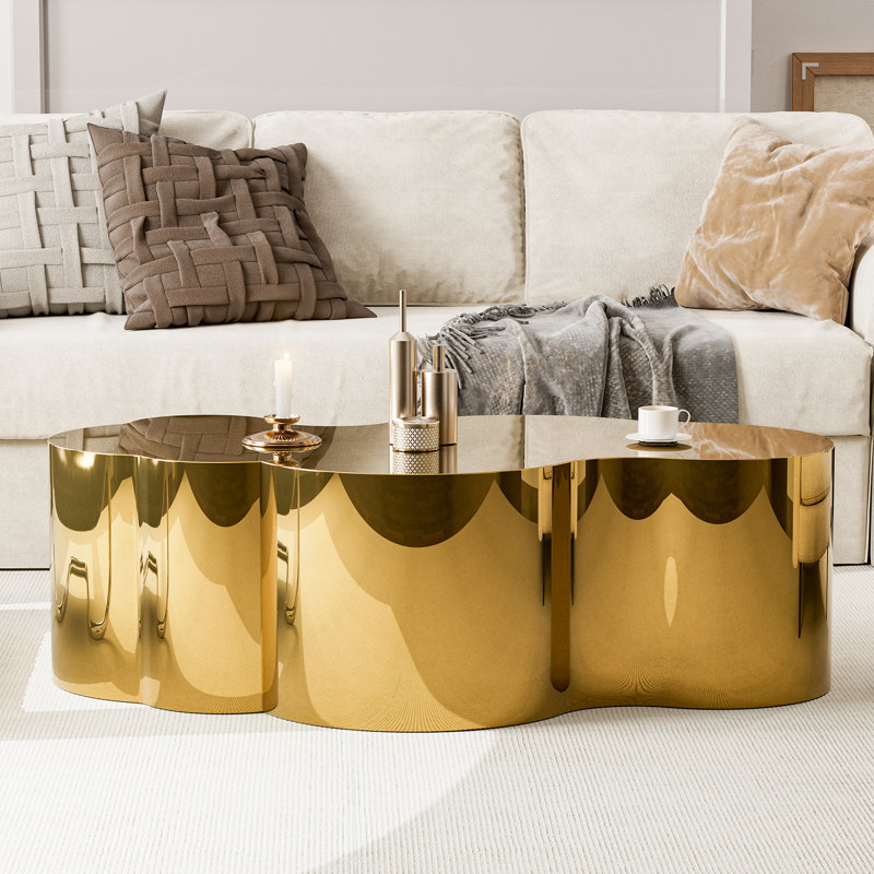 Table basse moderne moderne en acier inoxydable doré, grande table de salon, 15.7" H x 19.6" L x 51.1" W