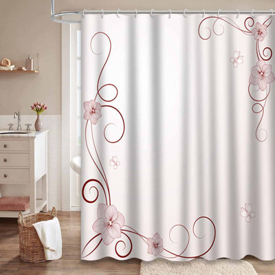 Waterproof Modern Branch Bath Vintage Floral Swirl Shower Curtain with 12 Hooks