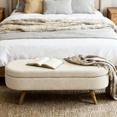 Banc de rangement avec repose-pieds 43 po en lin pour repose-pieds avec charnière de sécurité et pieds en bois massif, grand compartiment de rangement dissimulé pour le salon, la chambre à coucher et le vestibule